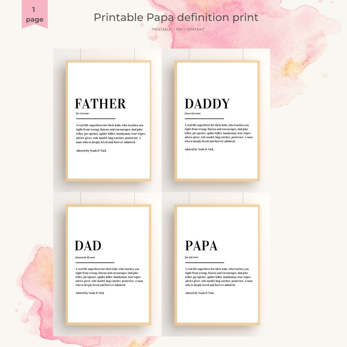 Father Daddy Dad Papa Definition Print Poster Personalized Version 1 - Image 3