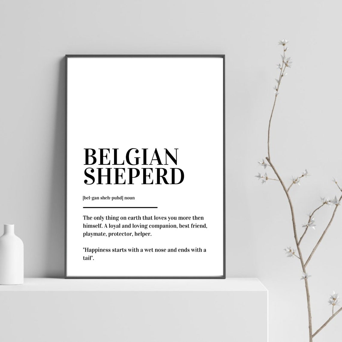 Belgian Shepherd Dog Definition Minimalist Typography Wall Poster