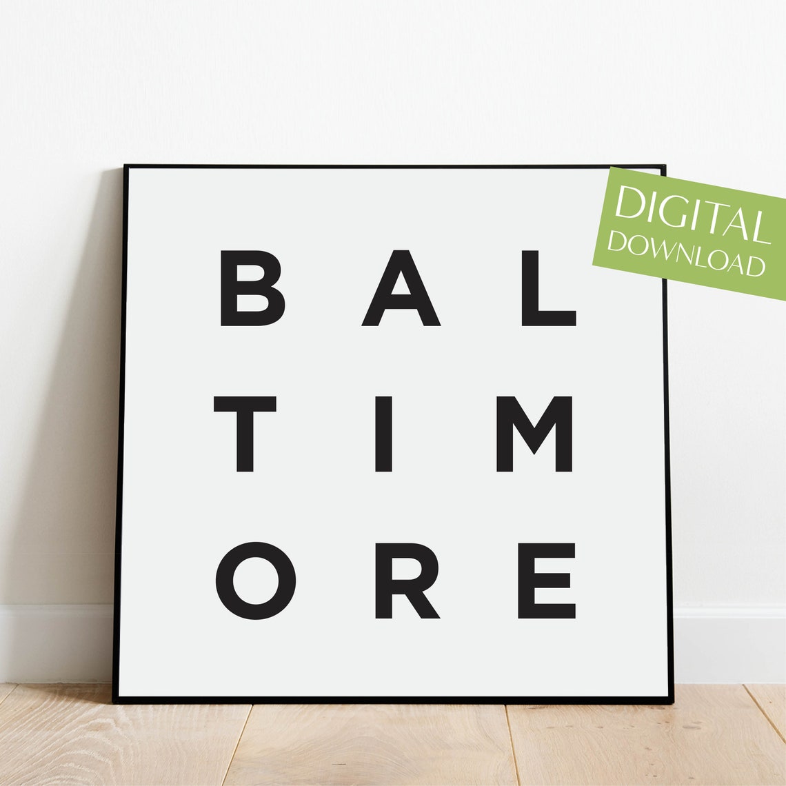 Baltimore Minimalist Typography Poster Black on White City Art