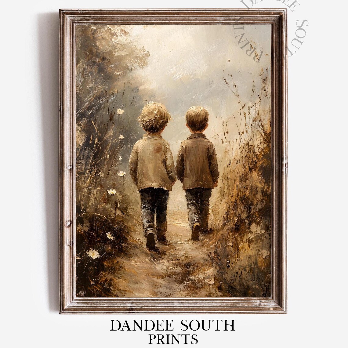 Two Young Brothers Walking Down a Country Path Vintage Painting Poster