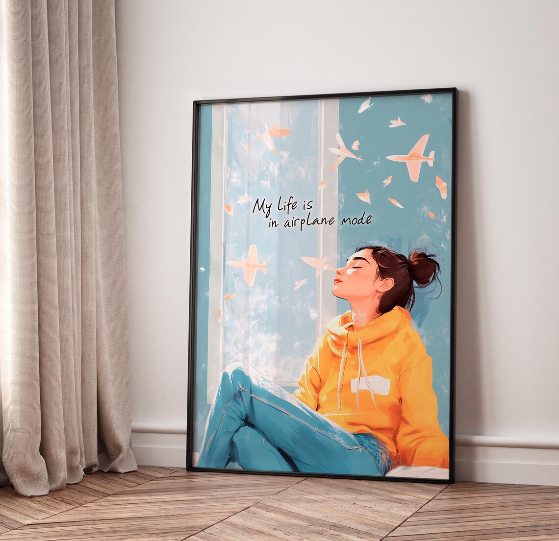 My Life Is In Airplane Mode Window Girl Paper Planes Quote Poster