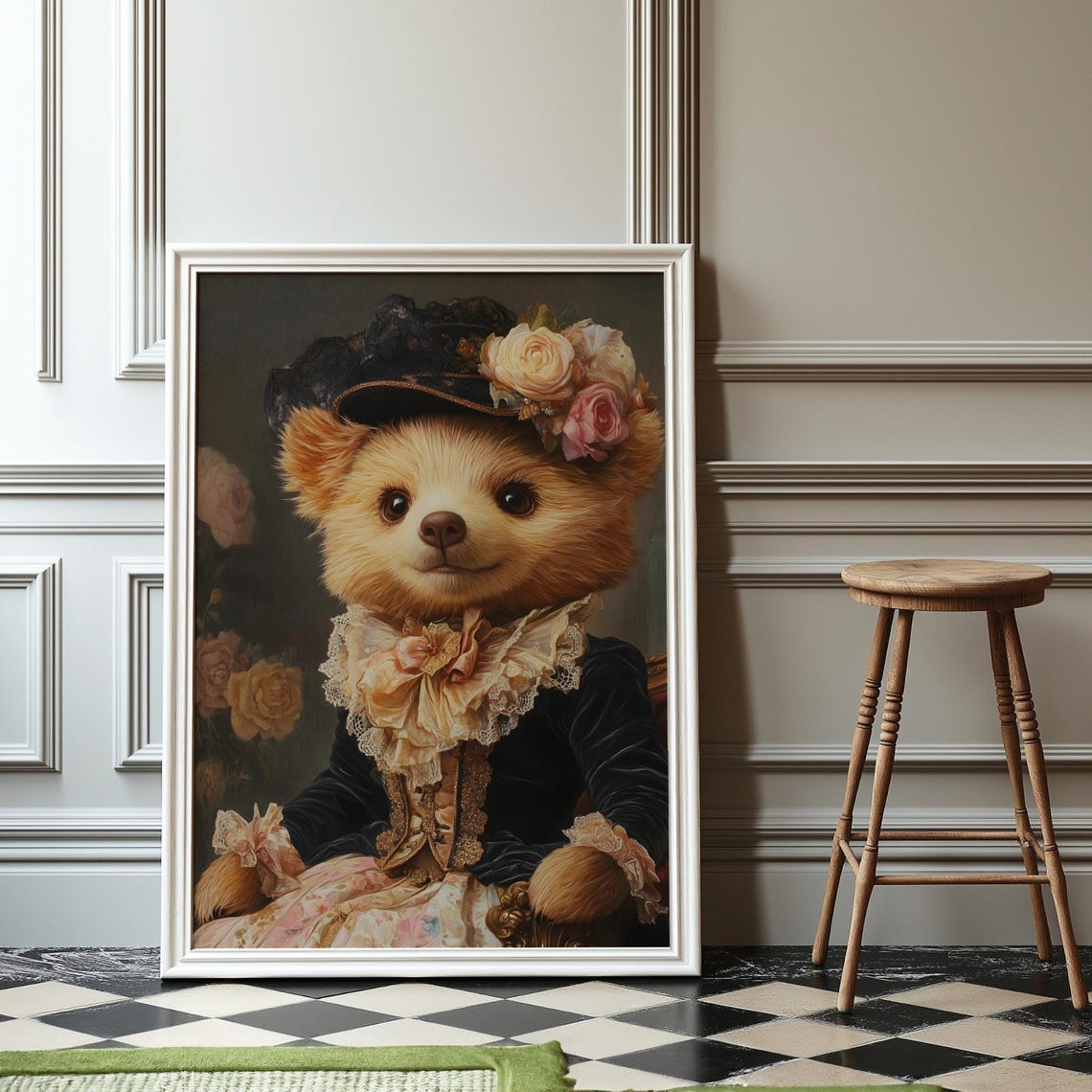 Elegant Bear Portrait, Victorian Teddy Illustration