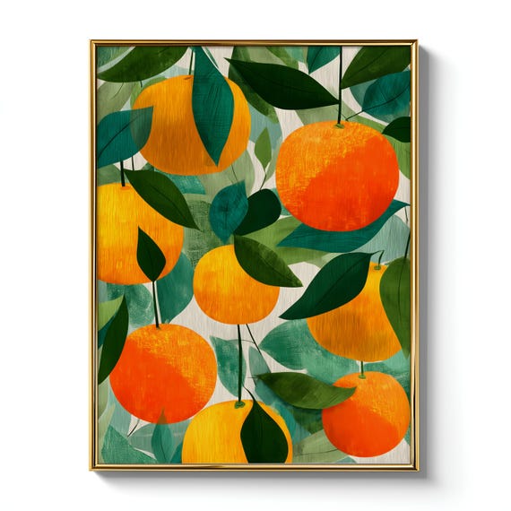 Orange Kitchen Art, Modern Fruit for Summer