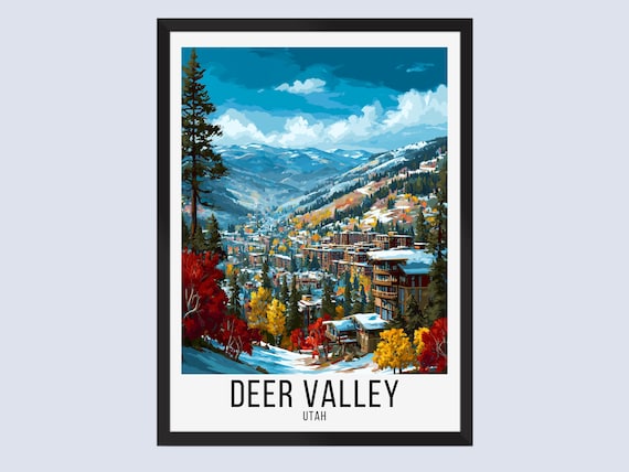 Deer Valley Utah Ski Resort Snowy Autumn Mountain Travel Poster