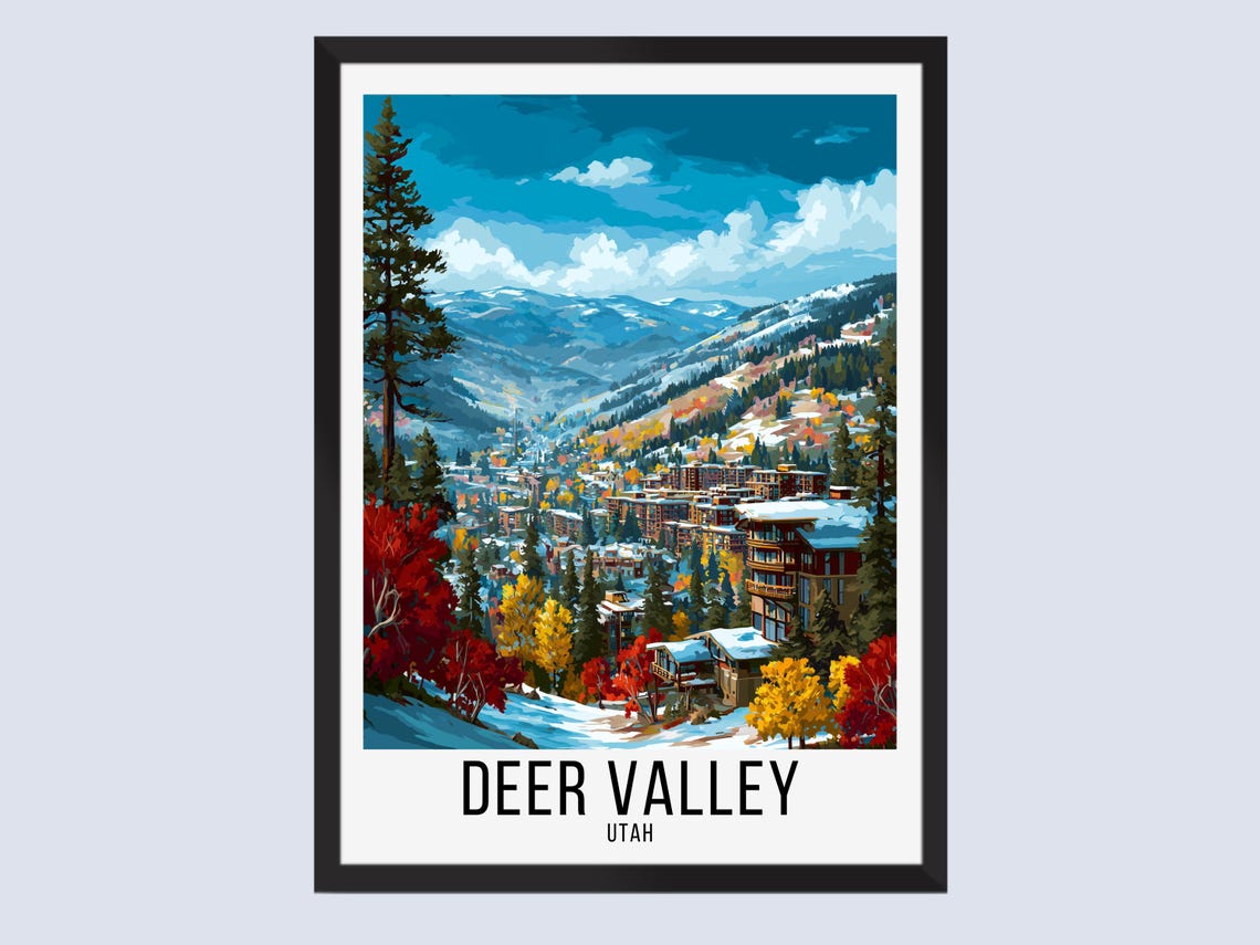 Deer Valley Utah Ski Resort Snowy Autumn Mountain Travel Poster