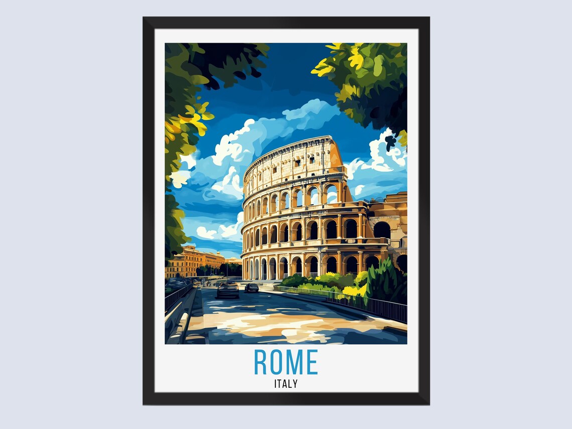 Rome Italy Colosseum Street View Vintage Landmark Travel Poster