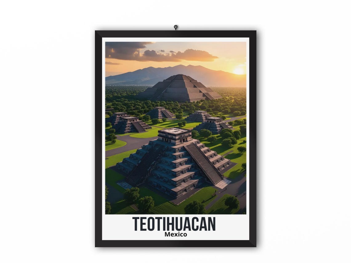 Teotihuacan Travel Poster Mexico Wall Art Pyramids Poster Mexico Travel Poster Aztec Poster Teotihuacan Mexico Teotihuacan De Arista