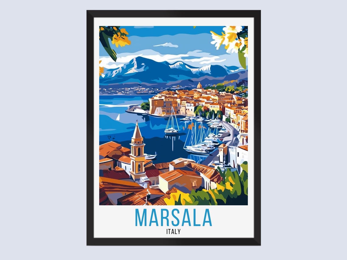 Marsala Italy Vintage Travel Art Mediterranean Harbor Town Poster