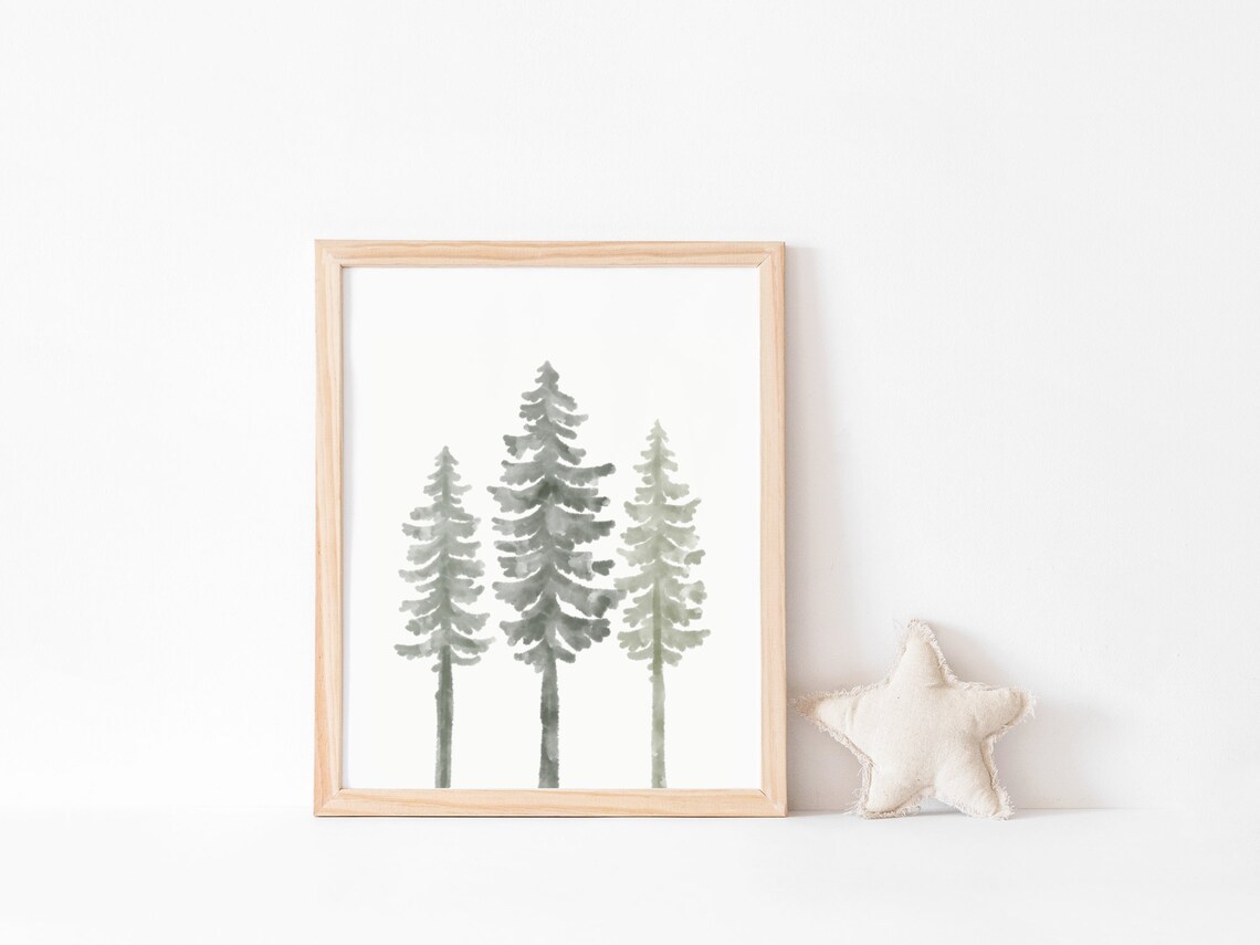 Pine Trees Minimalist Watercolor Forest Art Print - Image 2