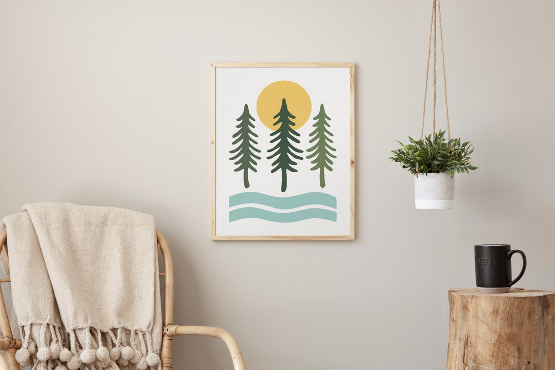 Pine Trees Sunset Minimalist Forest Lake Nature Scandi Poster - Image 3