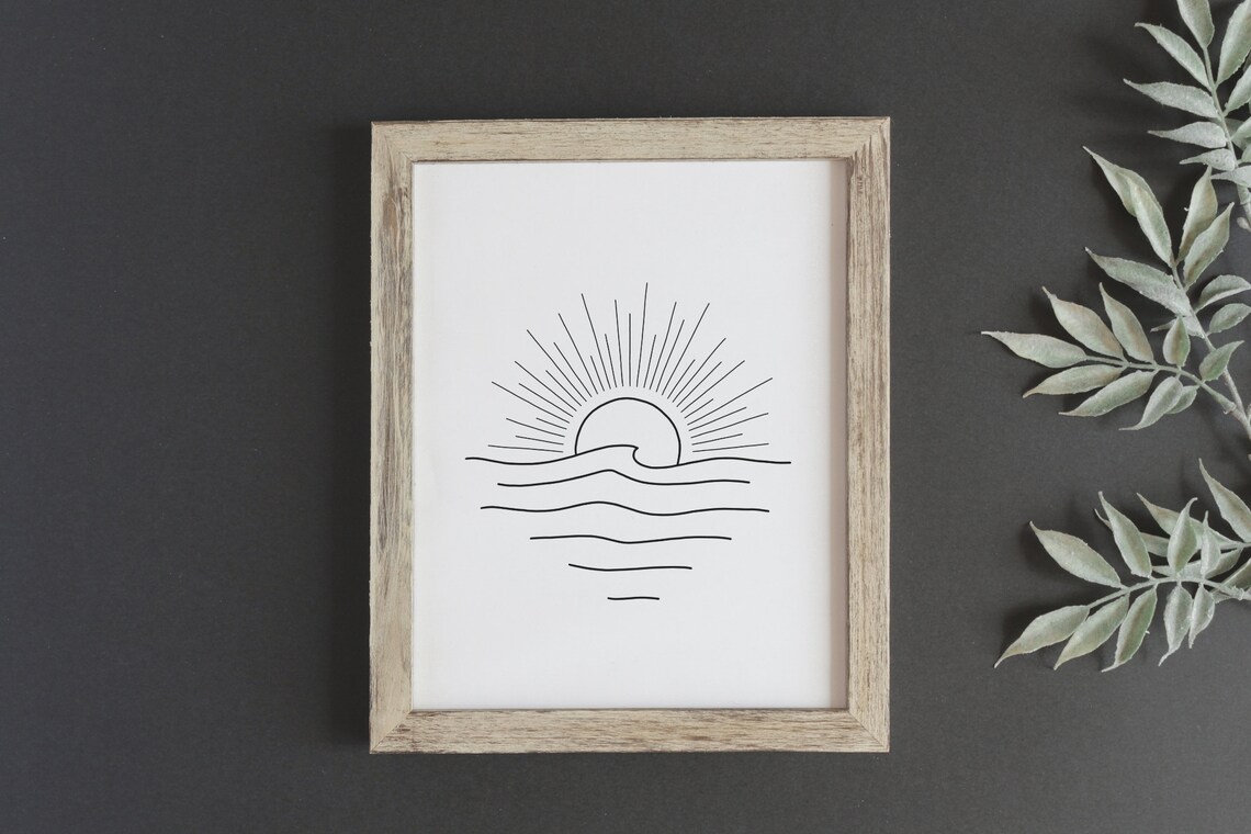 Sunset Surf Wave Line Drawing, Minimalist Beach Art Print - Image 3