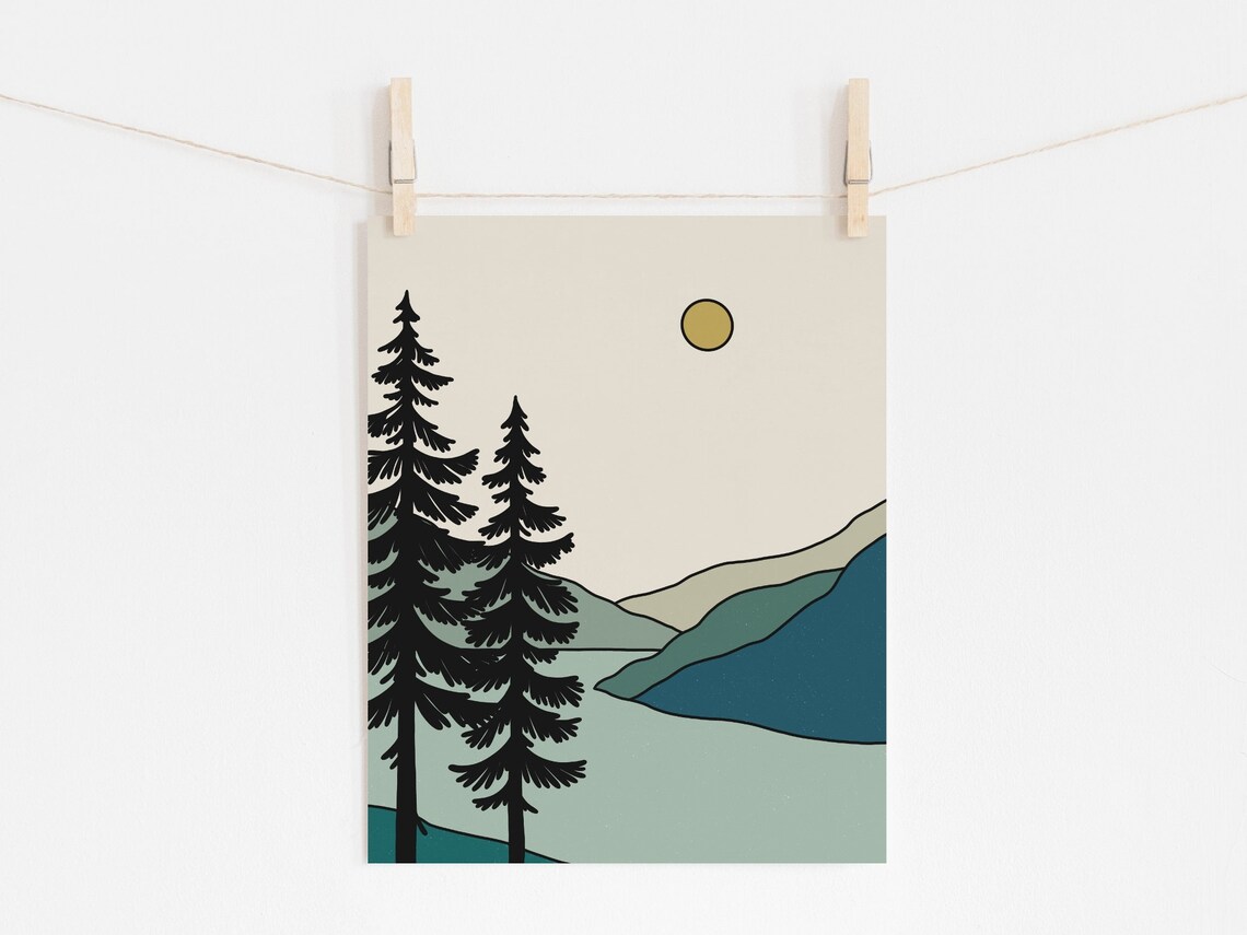 Sunset Over the Mountain, Boho Line Art Print - Image 2