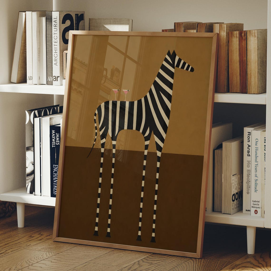 Abstract Zebra Wall Art Martini Glasses Print Minimalist Dopamine Decor Digital Download