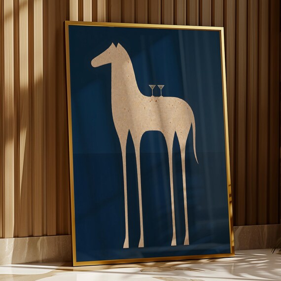Abstract Horse Wall Art Martini Glasses Poster Minimalist Print Digital Download