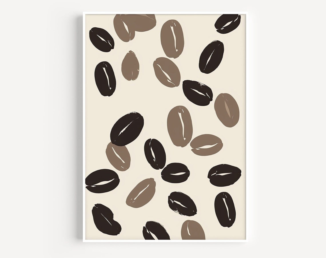 Scattered Coffee Beans Minimalist Boho Modern Kitchen Wall Art