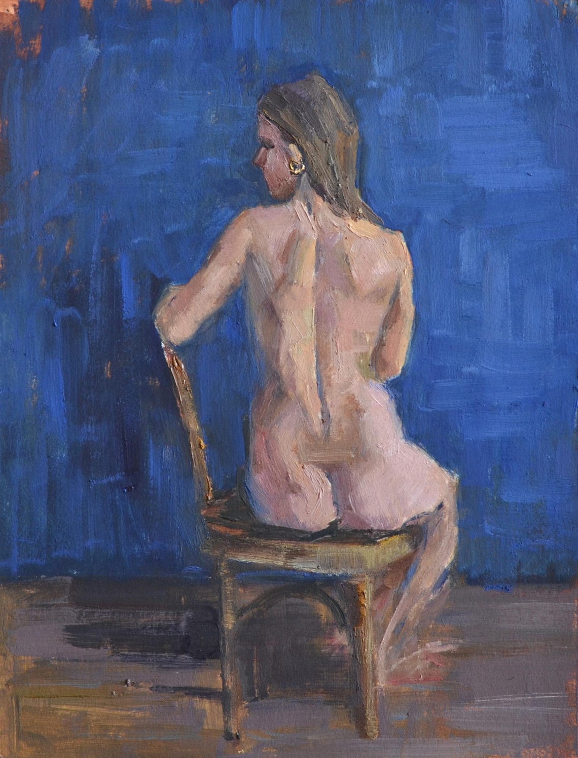 Seated Woman Figure Study Deep Blue Background Fine Art Poster - Image 3