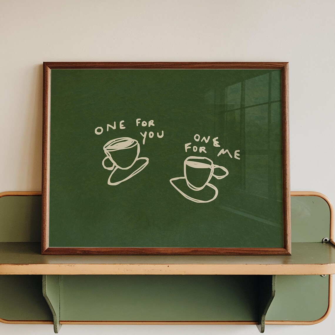 Hand Drawn Coffee Print, Green Kitchen Wall Art