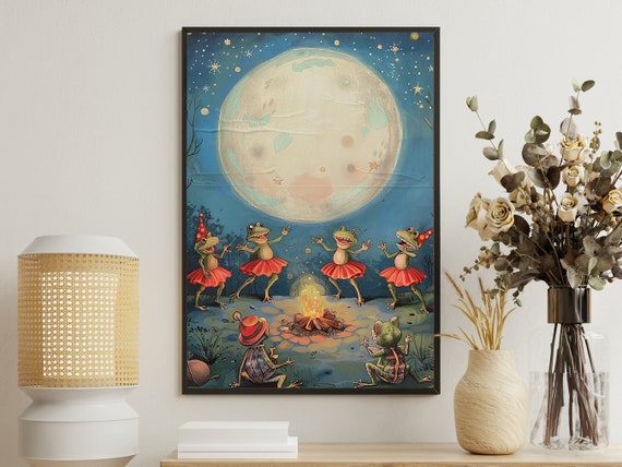 Vintage Frogs Dancing Painting Retro Frog Art Print Cottage Frog Print Gothic Art Print Dark Academia Art Dark Animal Poster