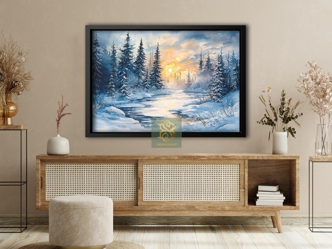 Winter Scene Christmas Sunset Poster, Homely Decor - Image 4