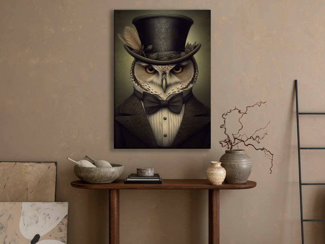 Victorian Gentleman Owl Top Hat Bow Tie Formal Portrait Gothic Animal Poster - Image 4