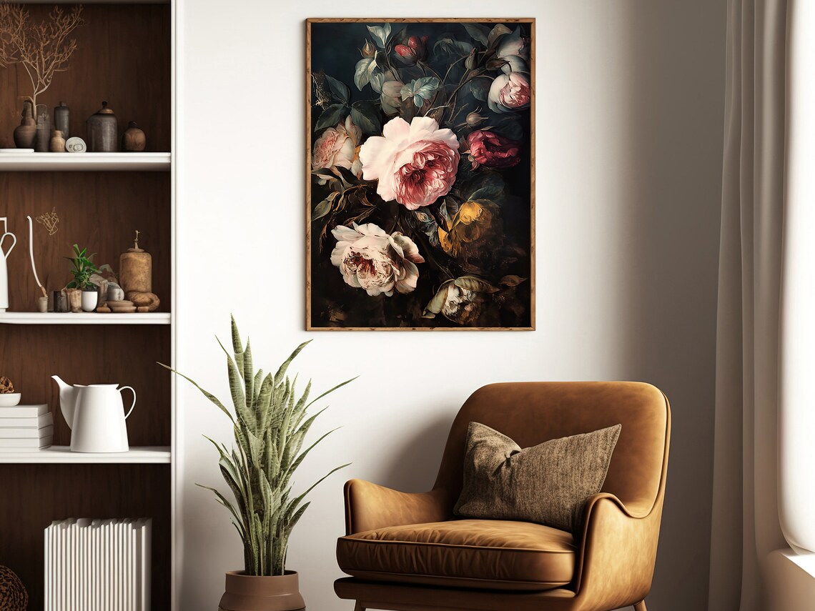 Dark Moody Roses Dutch Master Style Vintage Floral Still Life Gothic Wall Art - Image 3