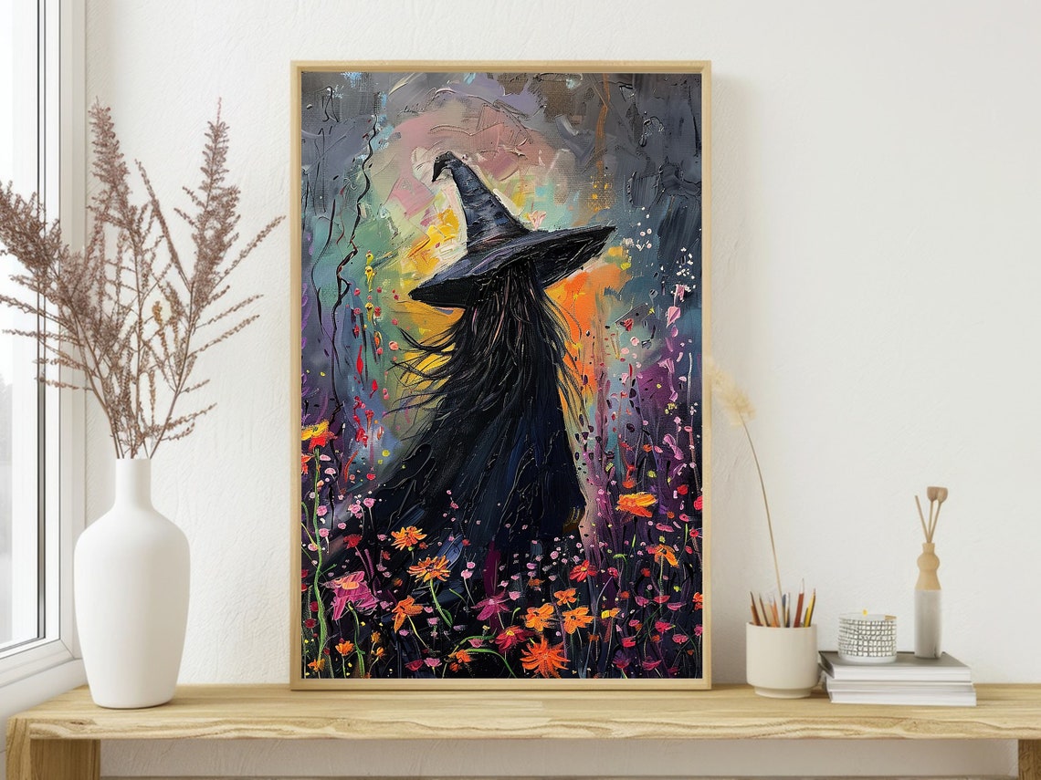 Young Witch In Wildflower Garden Impressionist Witchy Art Poster - Image 2