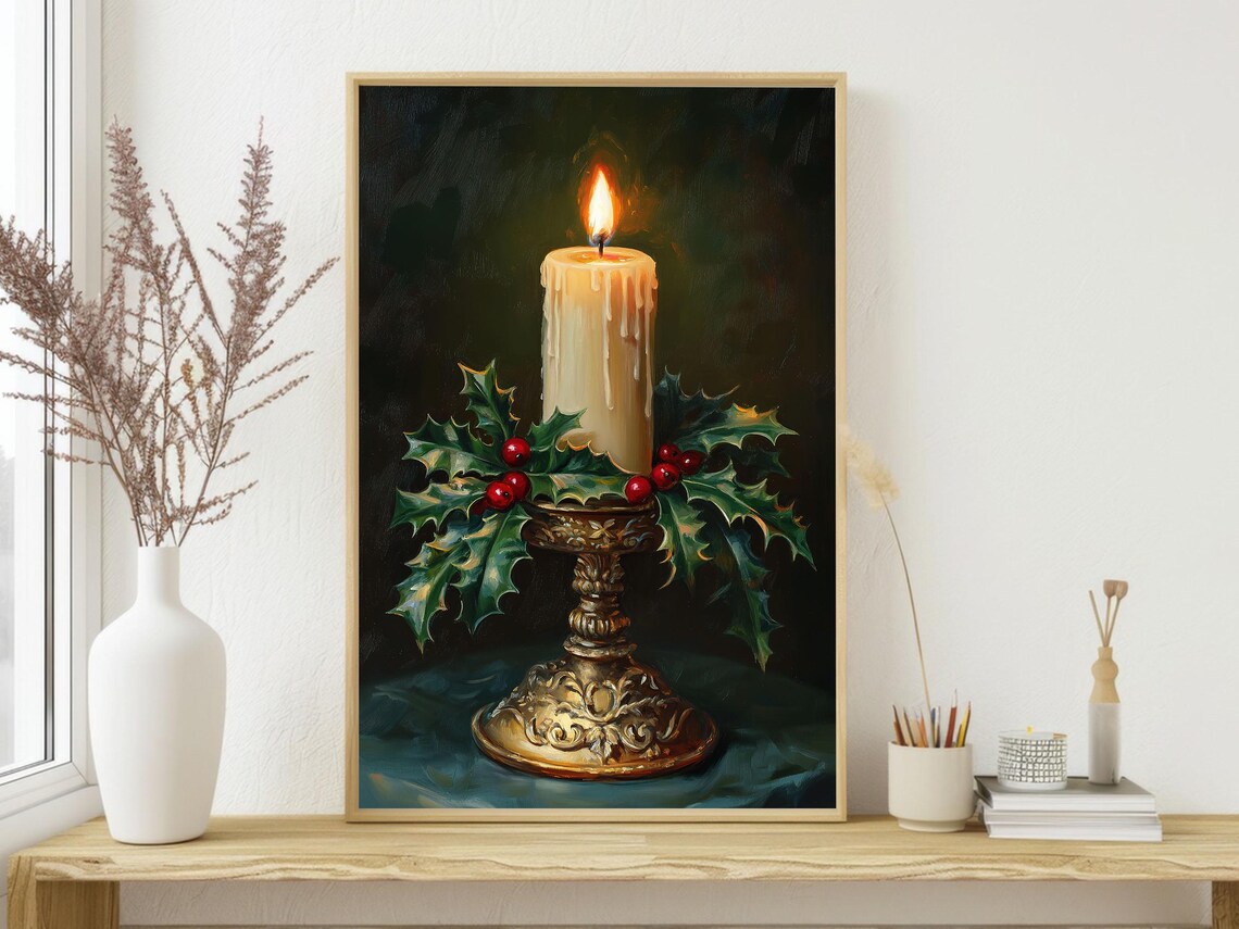 Cozy Christmas Candles, Rustic Vintage Poster - Image 3