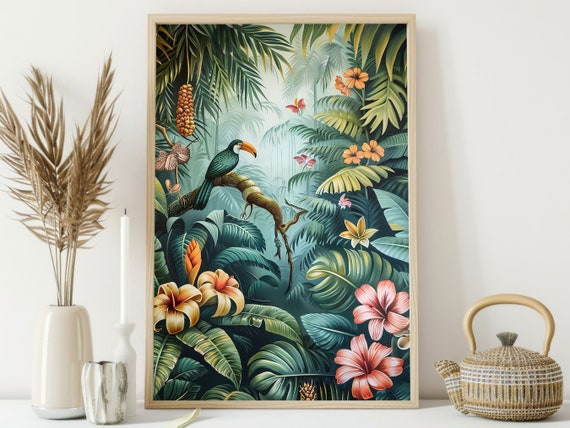 Cottage Tropical Botanical Painting Tropical Print Botanical Poster Print Flowers Wall Art