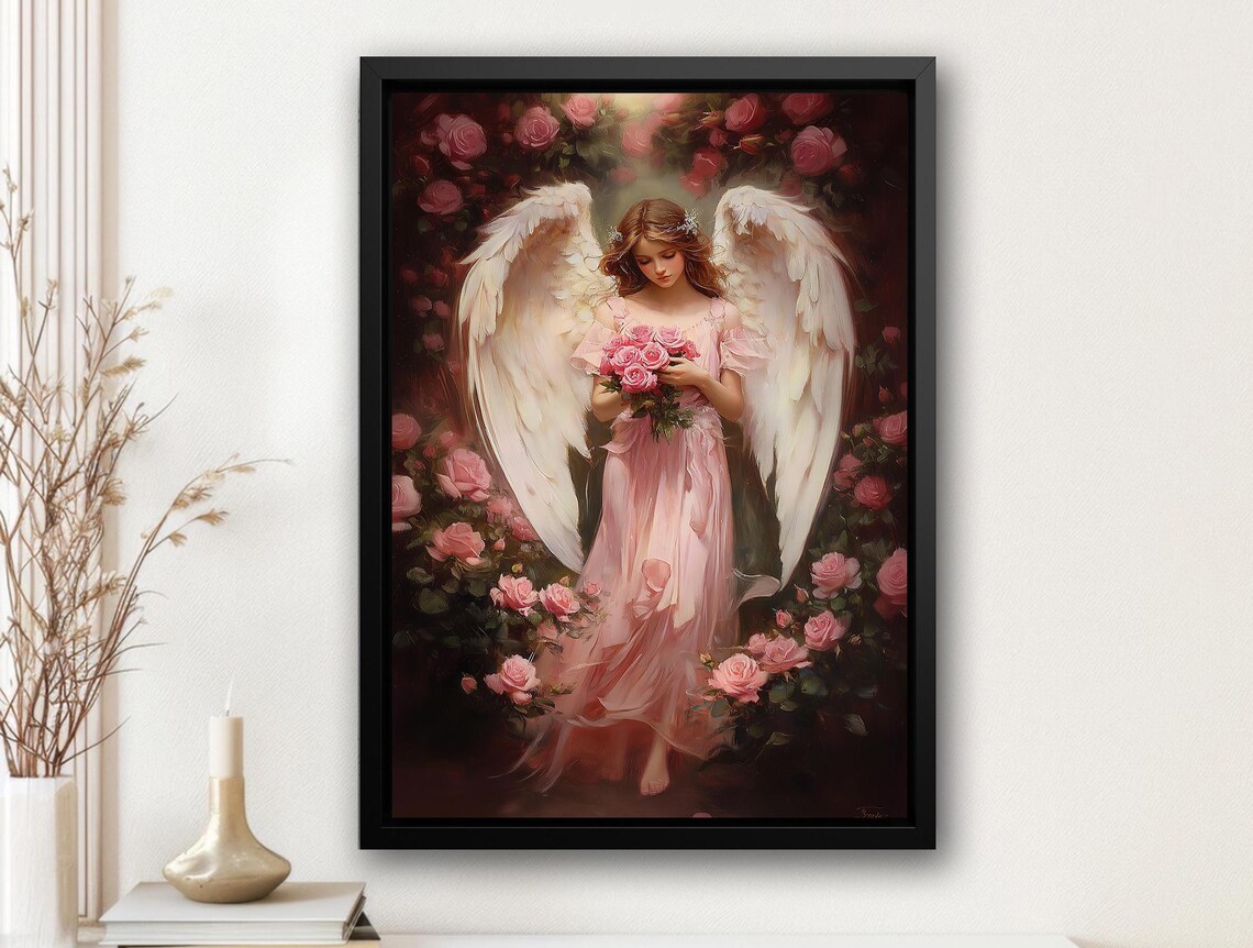 Vintage Angel Painting, Celestial Spiritual Art Print
