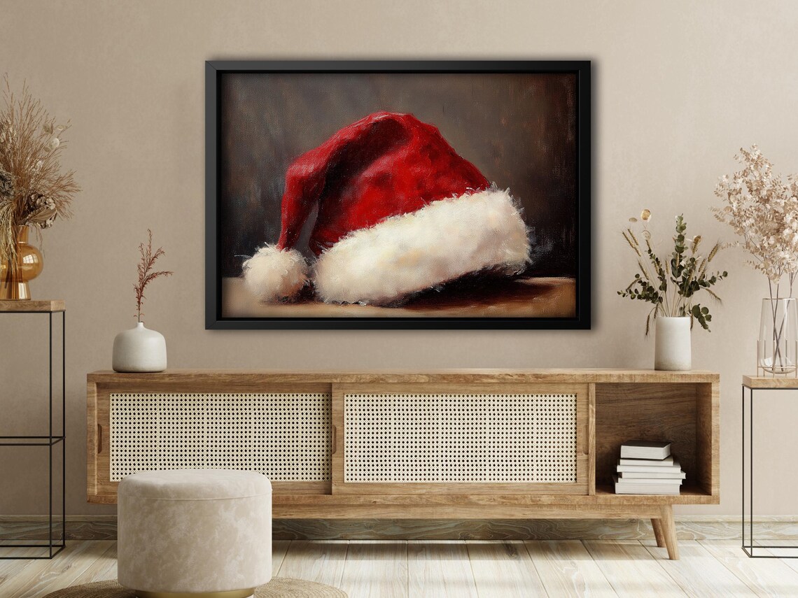 Vintage Santa Hat Painting, Homely Christmas Poster - Image 4
