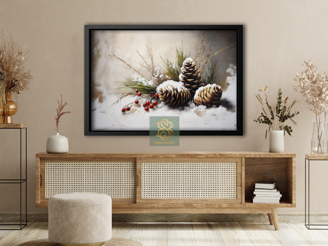 Vintage Christmas Pinecone Art Print, Rustic Decor - Image 4