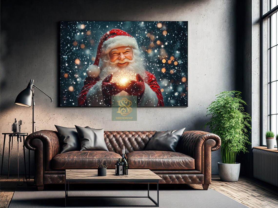 Smiling Santa Holding Golden Christmas Magic in Snowy Night Poster - Image 2