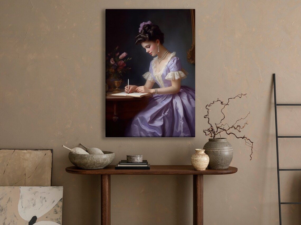 Victorian Lady Lavender Gown Writing Book Desk Classic Portrait Art Poster - Image 4