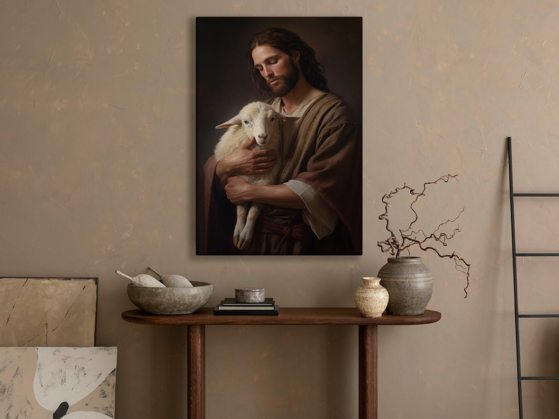 Good Shepherd Jesus Holding Lamb Classic Christian Faith Poster - Image 4