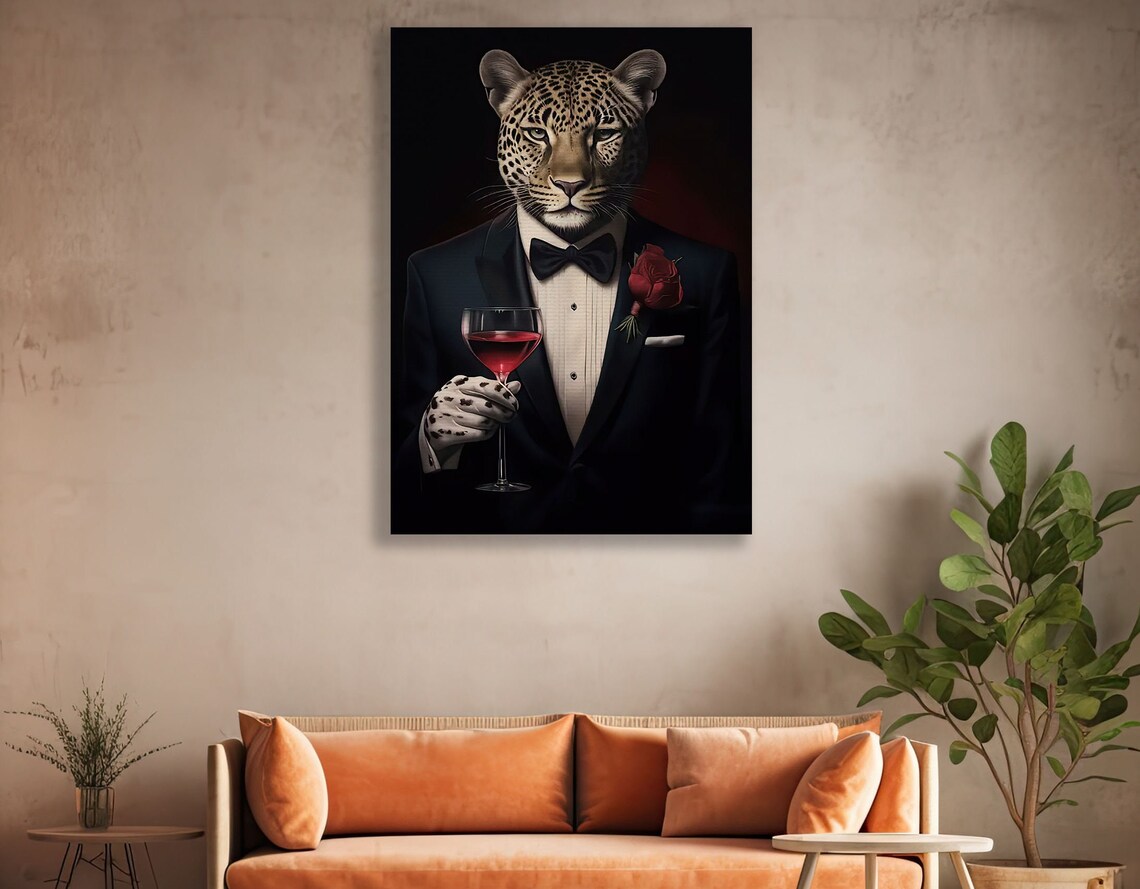 Suave Leopard In Tuxedo Raising A Wine Glass Gentleman Poster - Image 3