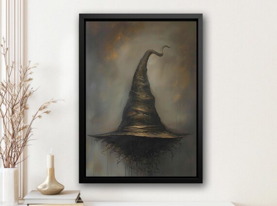 Crooked Black Witch Hat Minimalist Dark Oil Painting Halloween Poster
