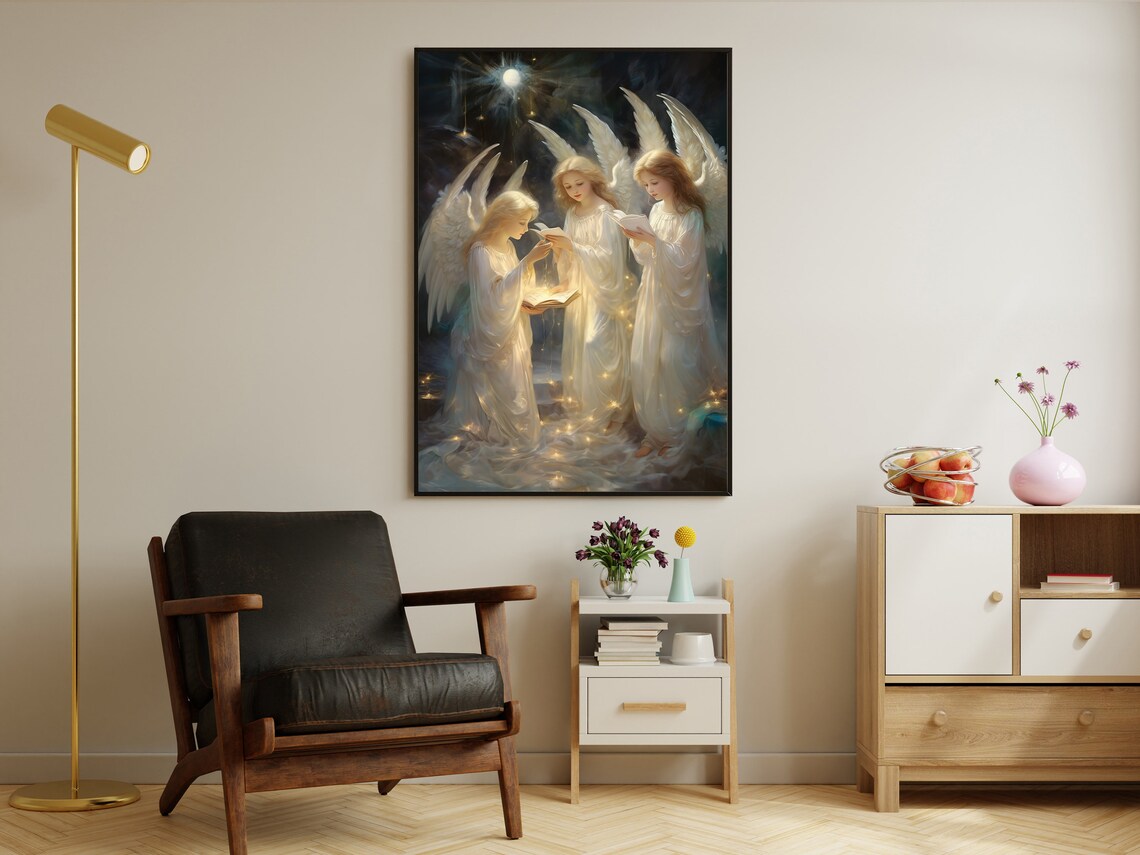Vintage Angel Carolers Art Print, Angel Wall Decor - Image 2