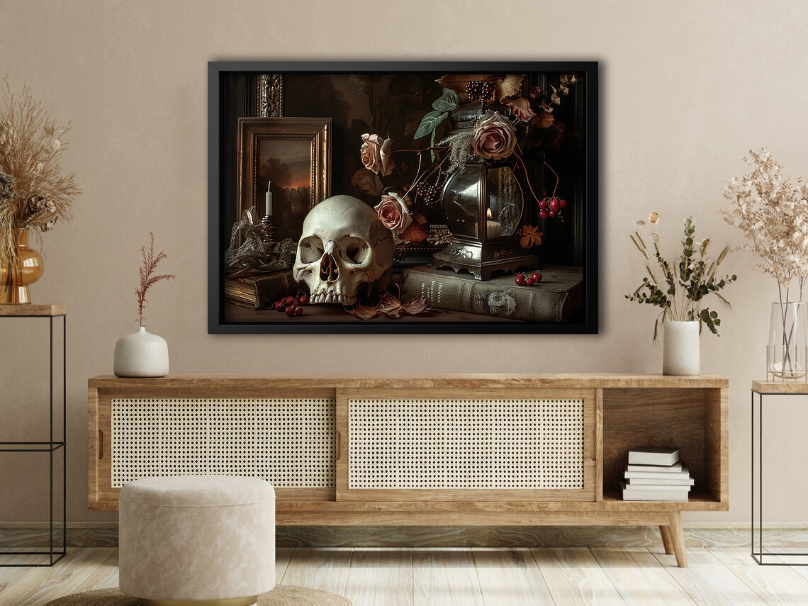 Dark Skull And Flowers, Dark Academia Poster Print - Image 4