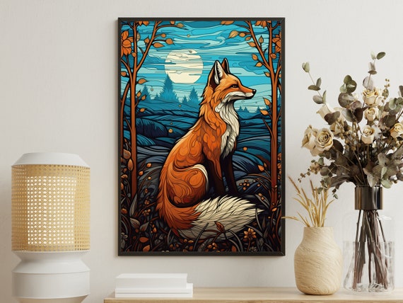 Vintage Country Fox Painting Fox Art Print Fox Print Gothic Art Print Dark Academia Art Print Rustic Fox Poster Print