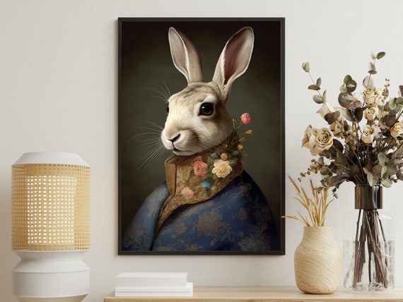 Victorian Rabbit Portrait Painting Rabbit Art Print Rabbit Print Gothic Art Print Dark Academia Art Print Animal Poster Print
