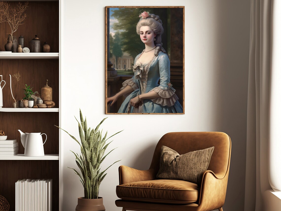 Regency Lady Blue Gown Garden Window Classic Rococo Portrait Art Poster - Image 3