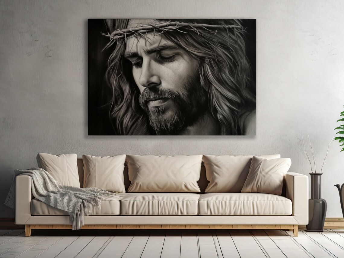 Jesus Crown of Thorns Monochrome Faith Portrait Christian Poster - Image 4