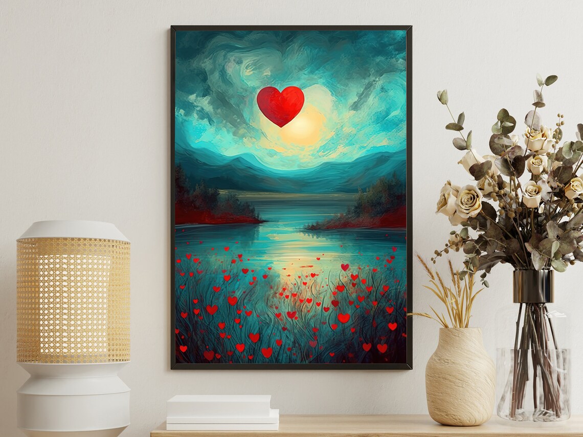 Flowers Heart Love Art Print, Valentine Wall Decor