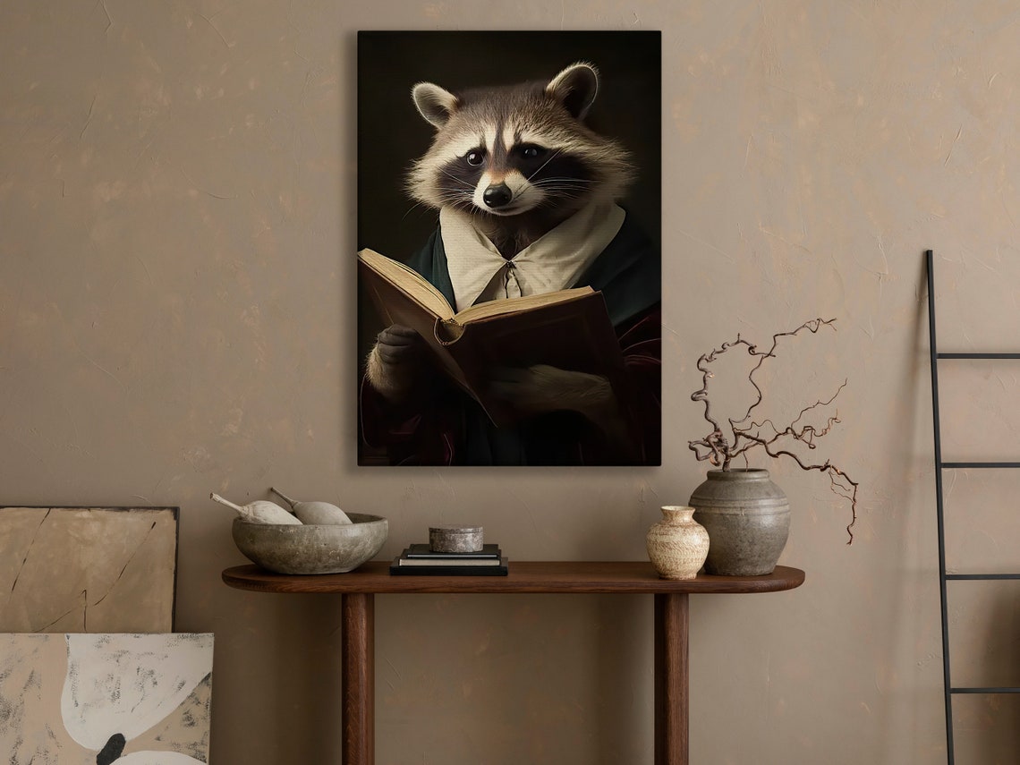 Raccoon Scholar Painting Raccoon Reading Book Art Print Raccoon Print Animal Art Print Animal Poster Print Animal Painting - Image 3