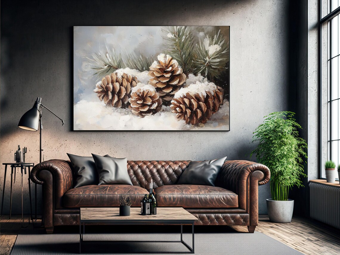 Christmas Pinecone Painting, Rustic Winter Poster - Image 2