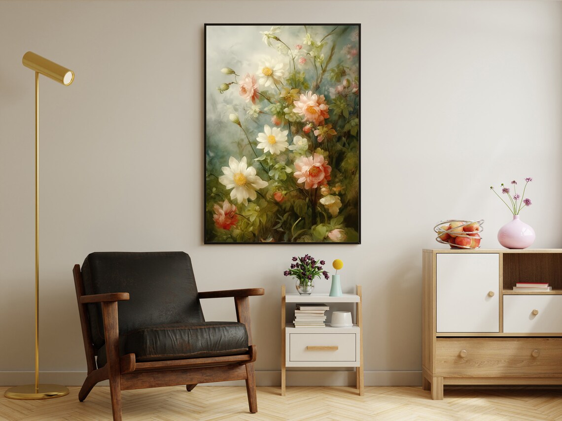 Dreamy Wildflower Meadow Daisies Cosmos Soft Pastel Vintage Floral Poster - Image 2