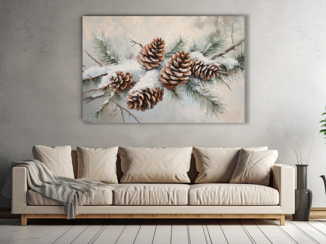 Vintage Christmas Pinecone Art Print, Rustic Winter - Image 3