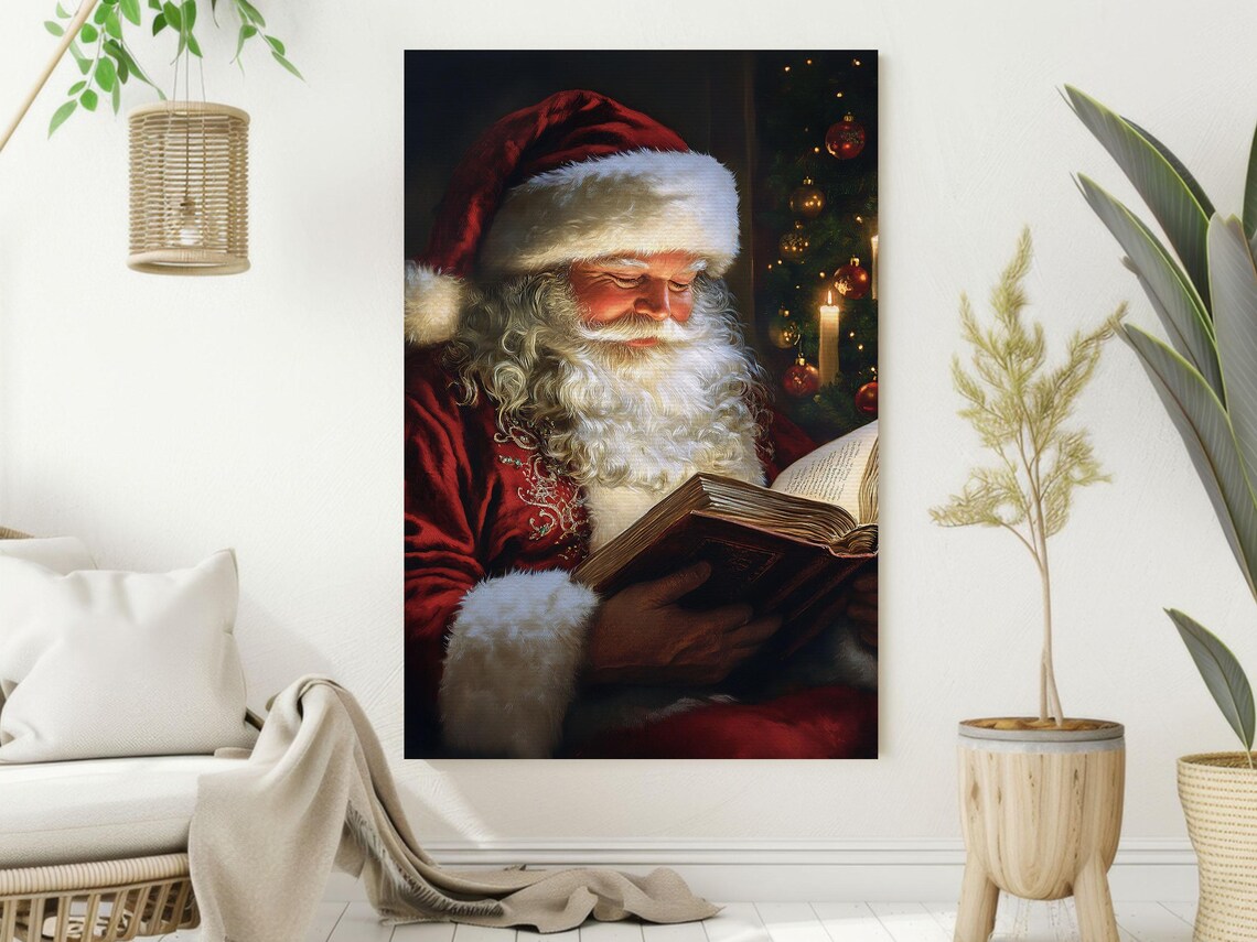 Vintage Santa Reading Book Christmas Art Print - Image 2