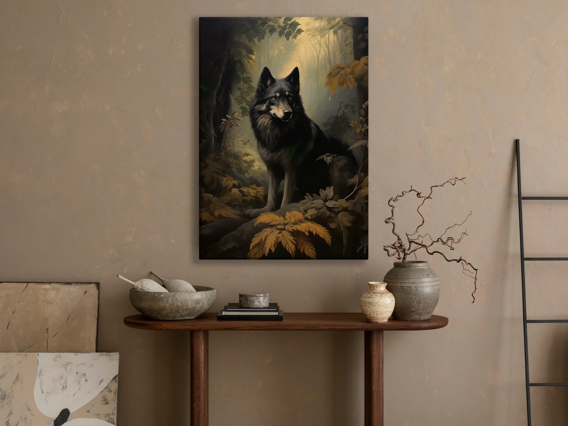 Black Wolf Standing In A Misty Golden Autumn Forest Wildlife Poster - Image 4