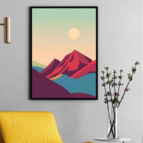 70s Retro Abstract Art Print Minimalist Color Block Design
